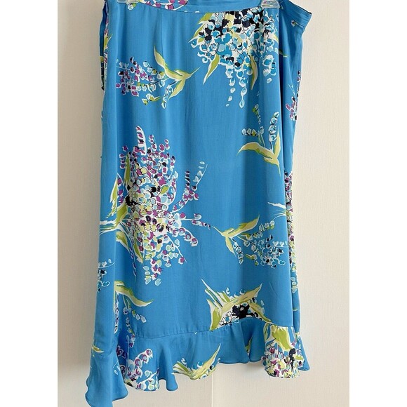 VALERIE STEVENS BLUE FLORAL SILK SKIRT RAMP SIZE 12 PETITE - Picture 2 of 4
